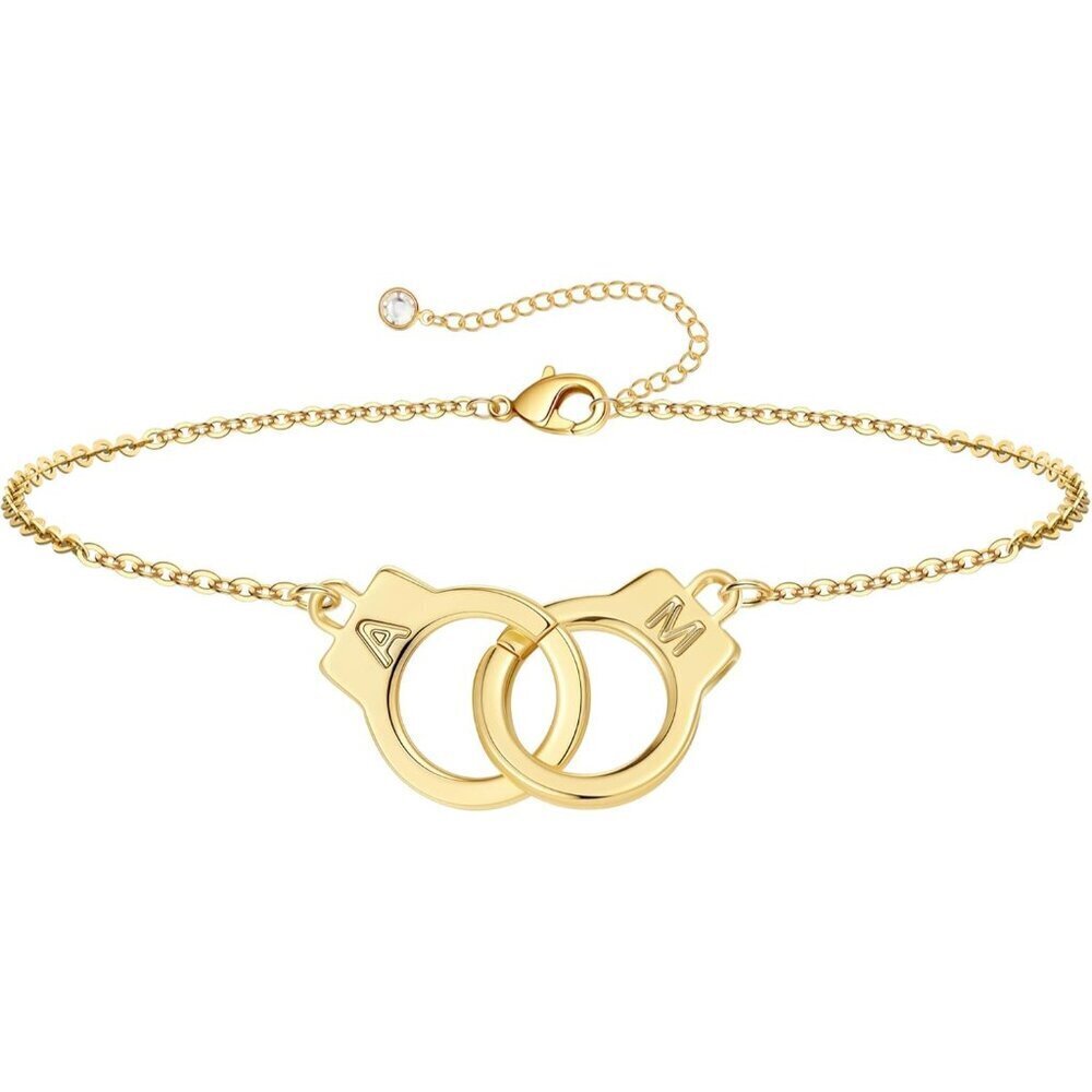 Initial Handcuff Bracelets for Women Girls Gold Plated Adjustable Jewelry